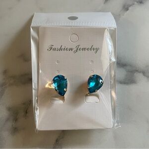 Clip on blue inverted tear drop earrings